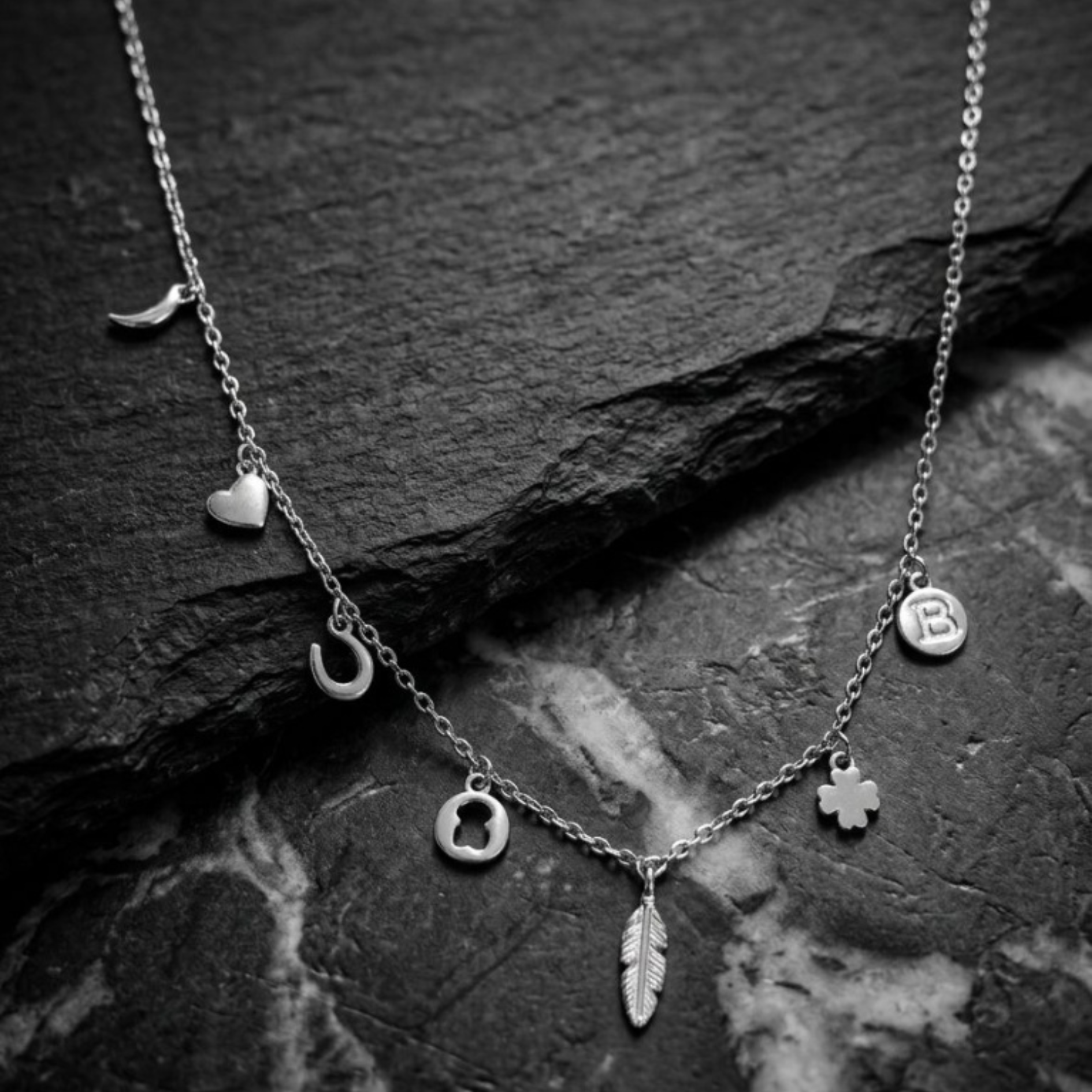 Personalised Charm Station Necklace in 92.5 Sterling Silver - 925 Sterling Silver - Lustra