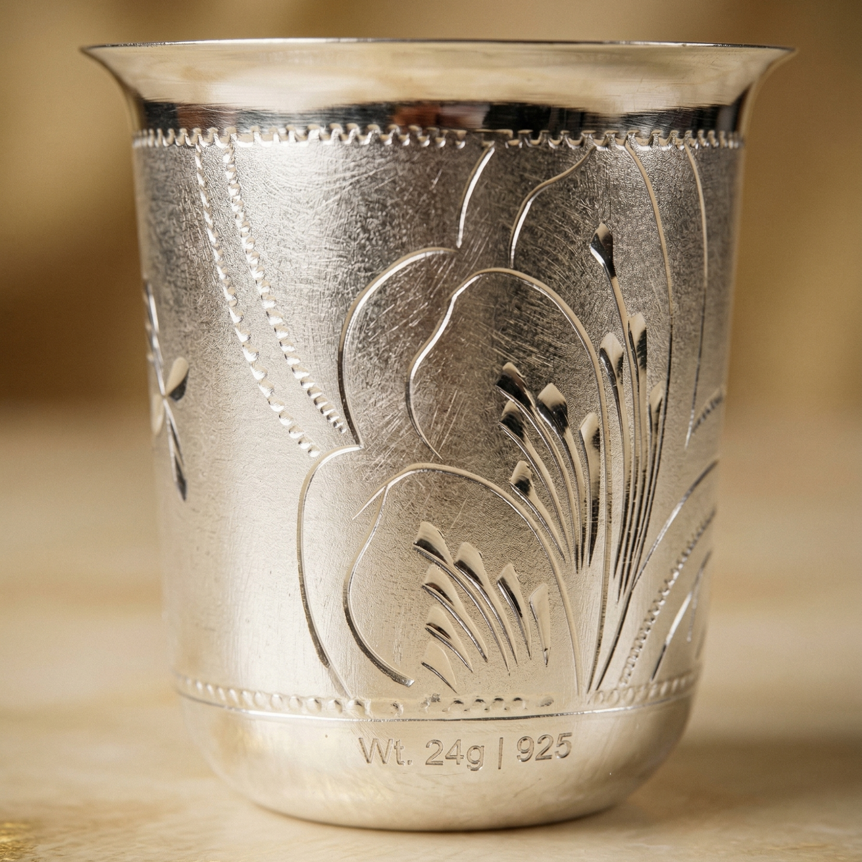 Lustra 925 Silver Engraved Pooja Kalash Cup (24g) - 925 Sterling Silver - Lustra