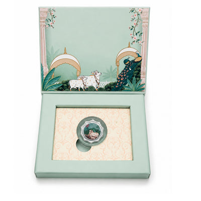 Kamadhenu & Peacock 1g Fine Silver Gift Box