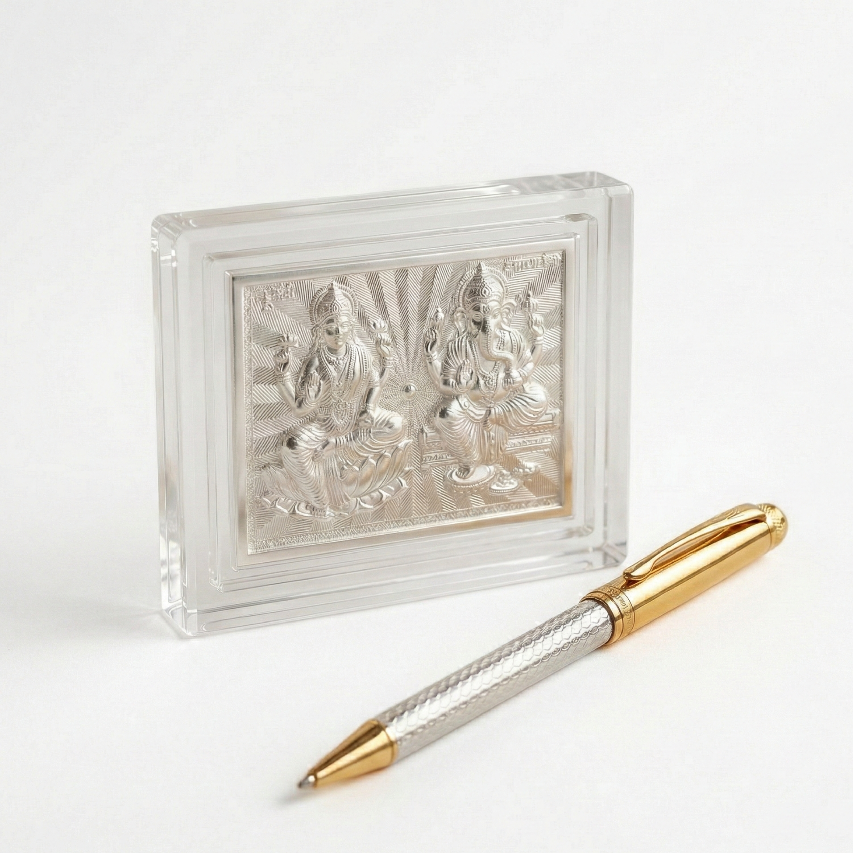 Divine Harmony Gold & Silver Pen with Lakshmi Ganesha Frame