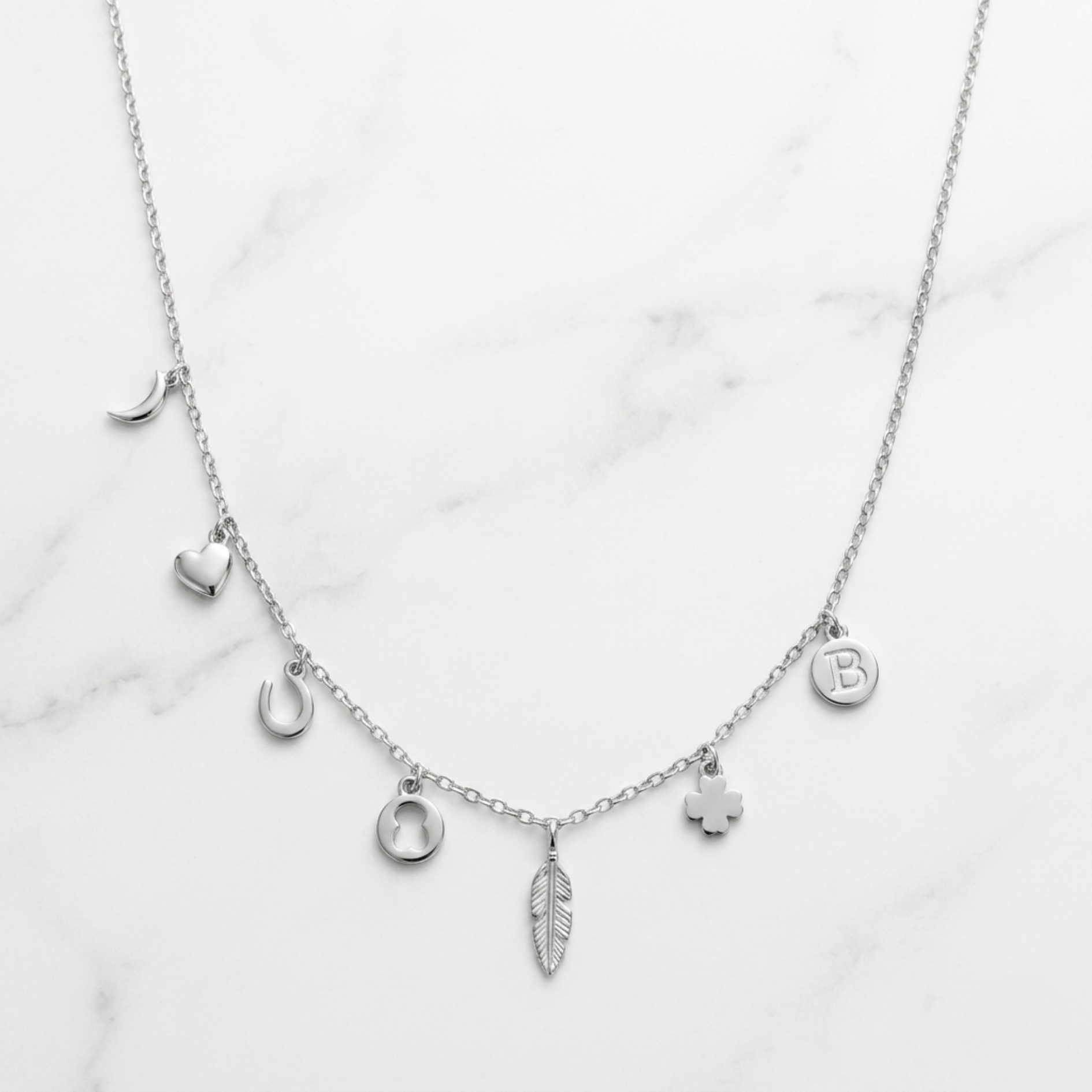 Personalised Charm Station Necklace in 92.5 Sterling Silver - 925 Sterling Silver - Lustra
