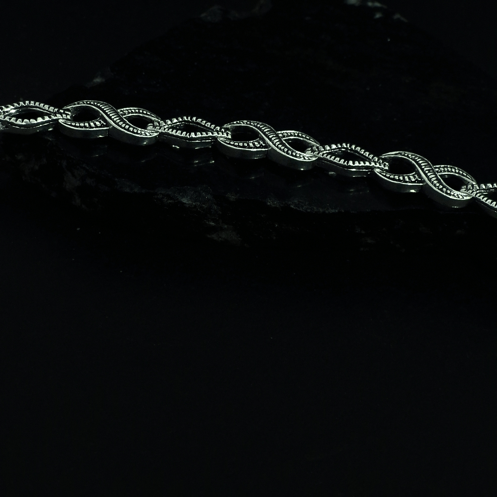 Intricate Wave Pattern Silver Bracelet
