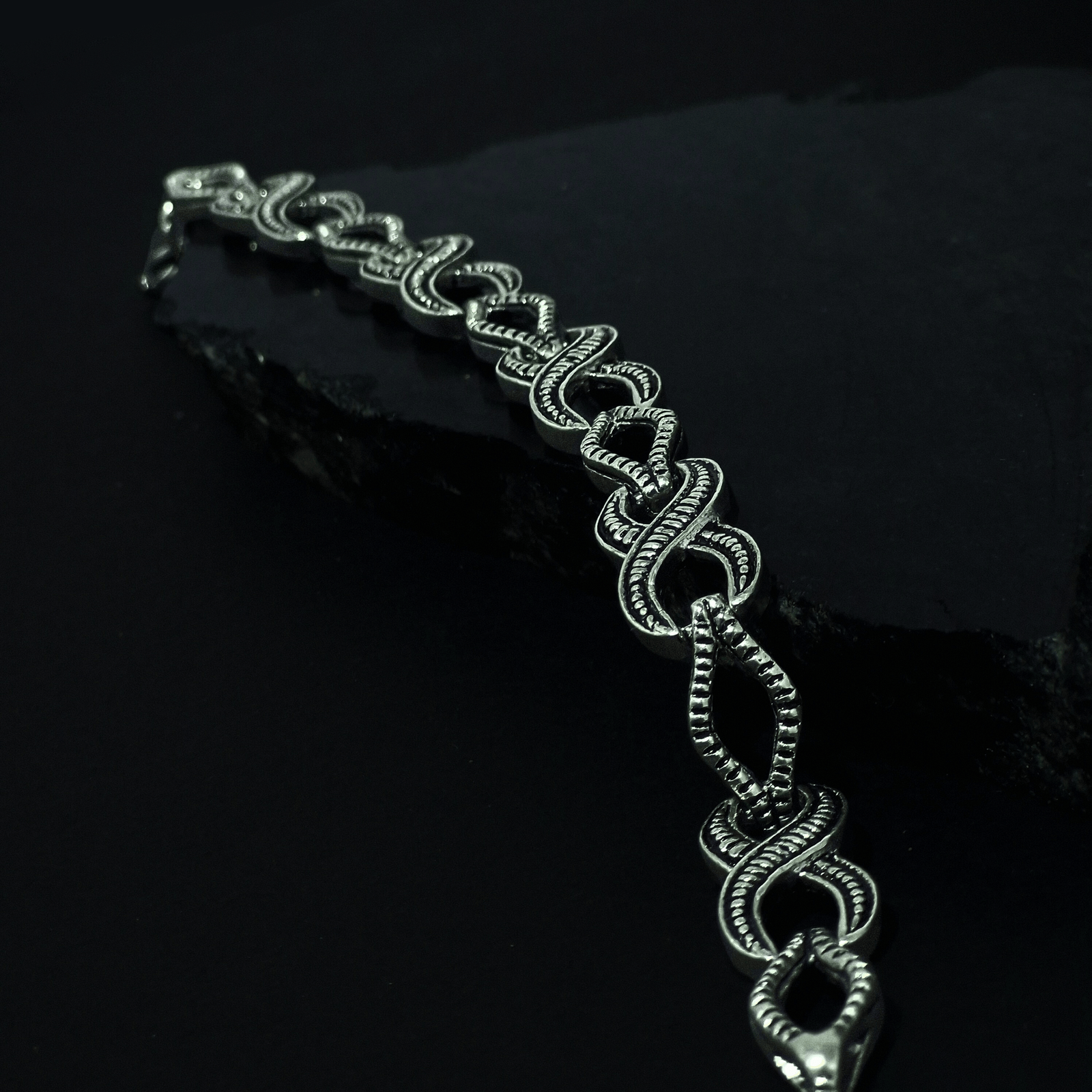 Intricate Wave Pattern Silver Bracelet