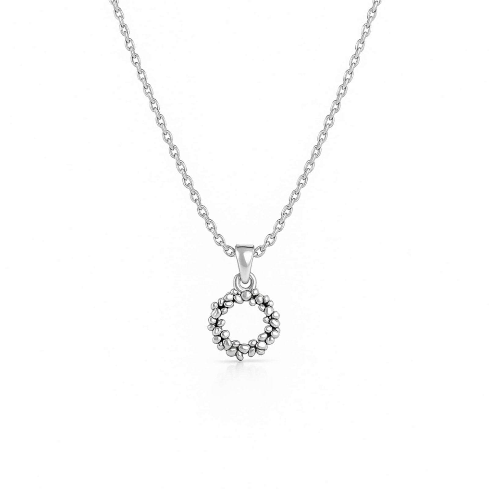 Floral Circle Pendant necklace with silver chain and beaded flower wreath