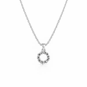 Floral Circle Pendant necklace with silver chain and beaded flower wreath