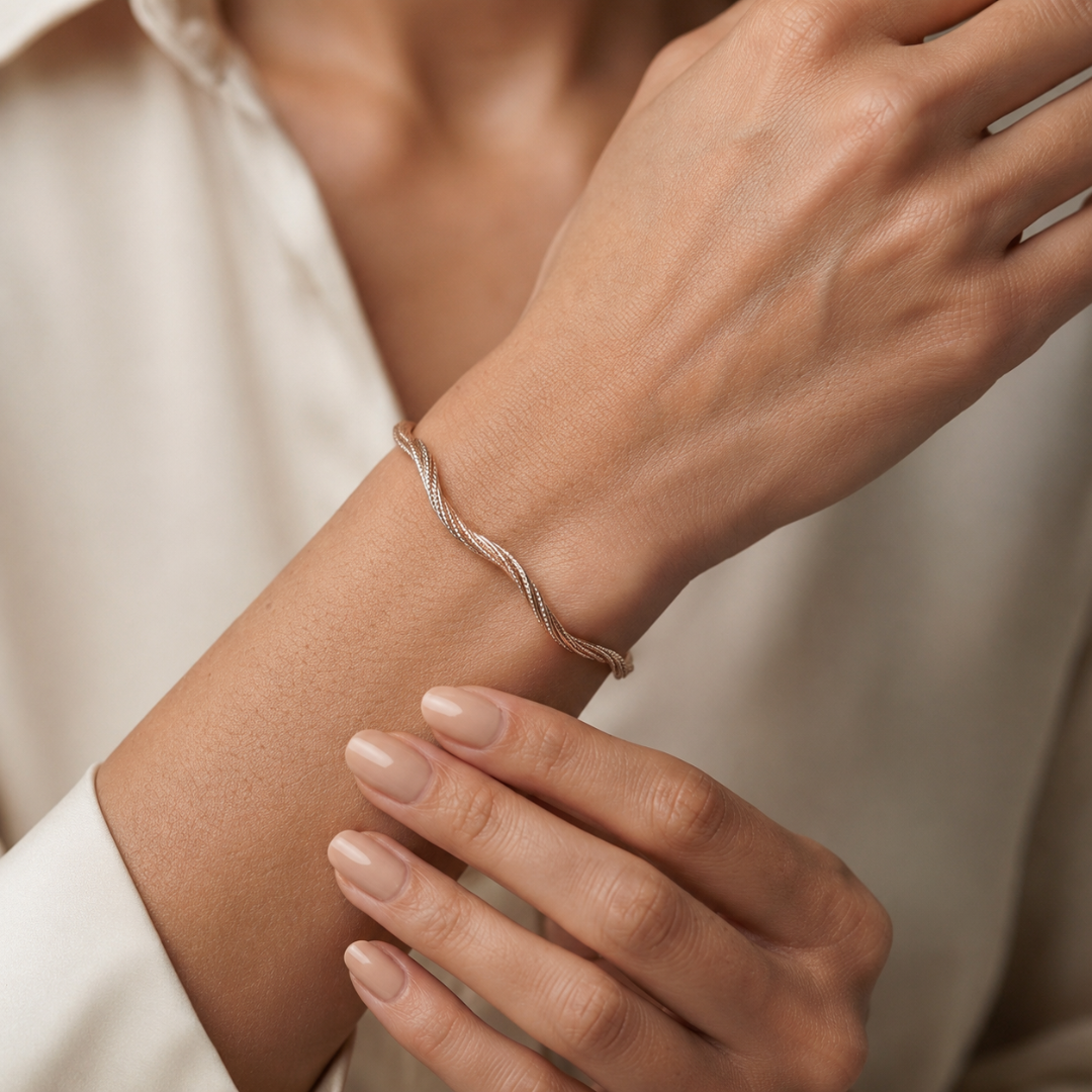 Twisted Harmony Dual-Tone Bracelet - 925 Sterling Silver - Lustra
