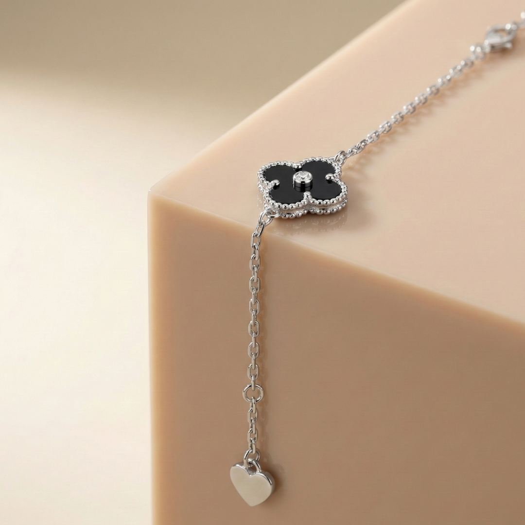 Midnight Clover Minimal Silver Bracelet