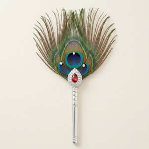 Sacred Peacock Feather with Silver Handle & Ruby CZ Embellishment - 925 Sterling Silver - Lustra