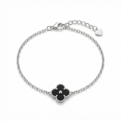 Midnight Clover Minimal Silver Bracelet