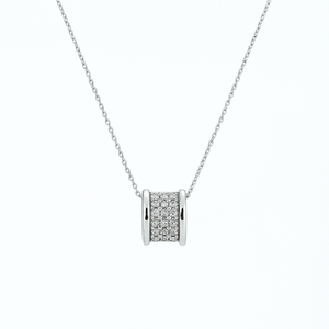 Lustrous Pavé Cylinder Necklace with silver chain and sparkling pavé-set cylinder pendant