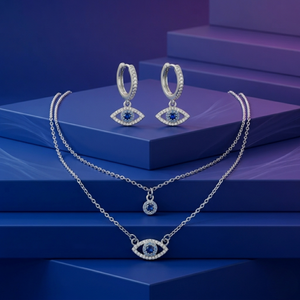 Azure Gaze Evil Eye Sterling Silver Jewellery Set - 925 Sterling Silver - Lustra