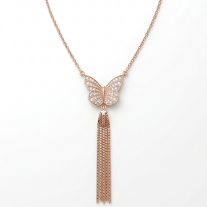 Lustra Rose Gold Butterfly Tassel Necklace - 925 Sterling Silver - Lustra