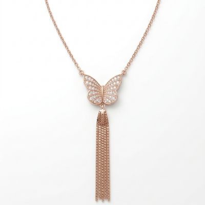 Lustra Rose Gold Butterfly Tassel Necklace
