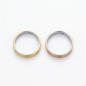 Lustra Minimal Diamond Stud Band Ring (925 Silver) - 925 Sterling Silver - Lustra