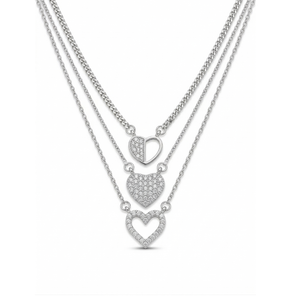 Lustra Triple Heart Layered Silver Necklace - 925 Sterling Silver - Lustra