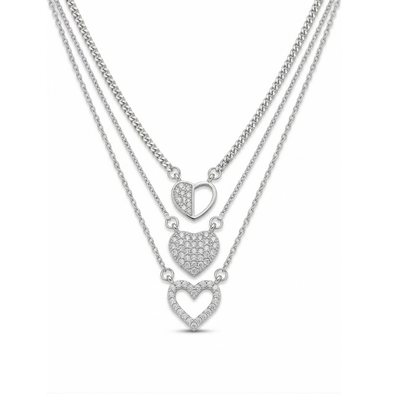 Lustra Triple Heart Layered Silver Necklace