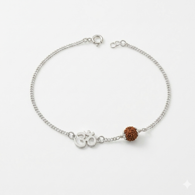 Divine Om Rudraksha Silver Rakhi Bracelet