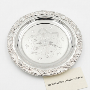 Lustra 925 Silver Floral Engraved Pooja Thali (70g) - 925 Sterling Silver - Lustra