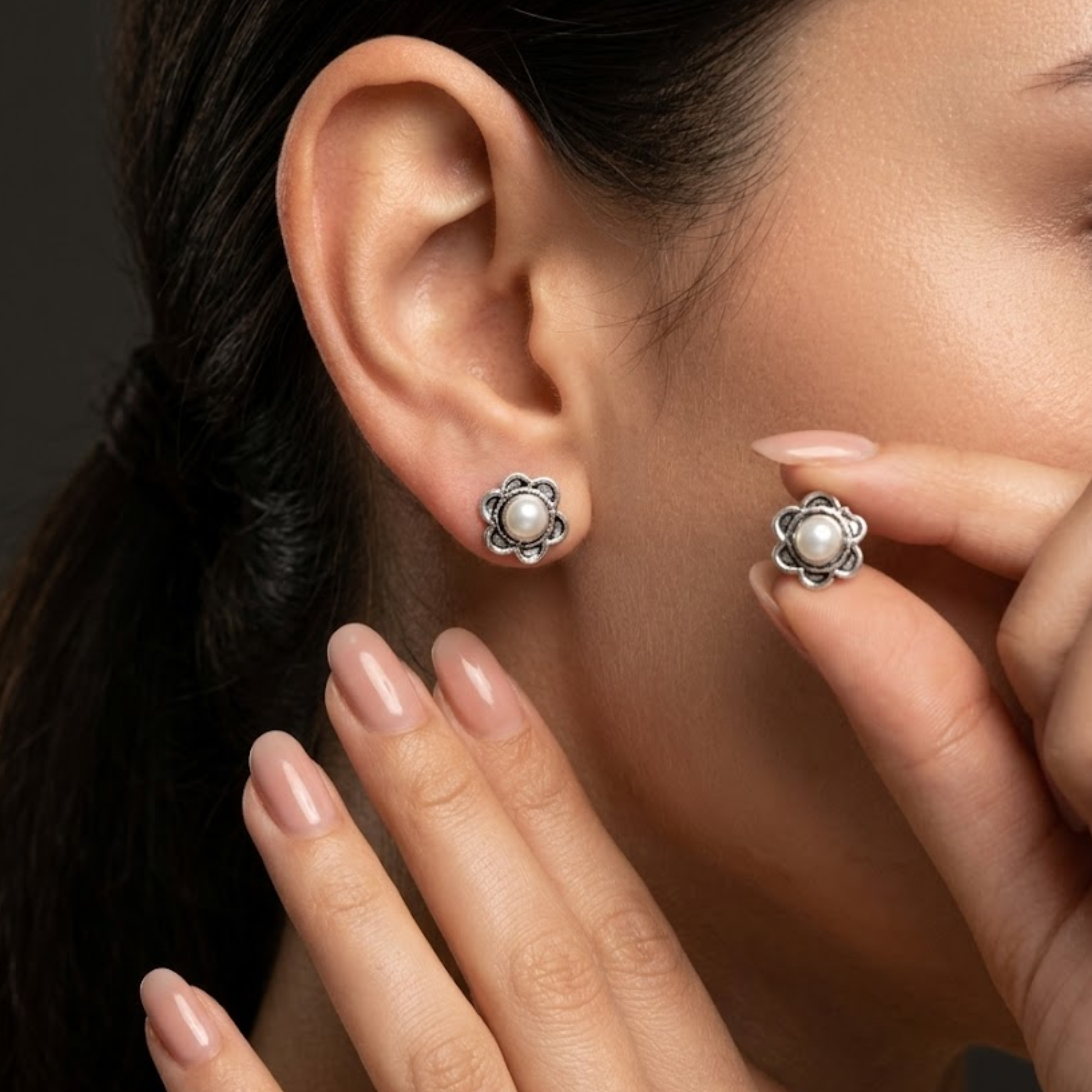 Blossom Spark Silver Flower Stud Earrings
