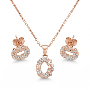 Lustra Rose Gold Initial “C” Crystal Pendant Set - 925 Sterling Silver - Lustra