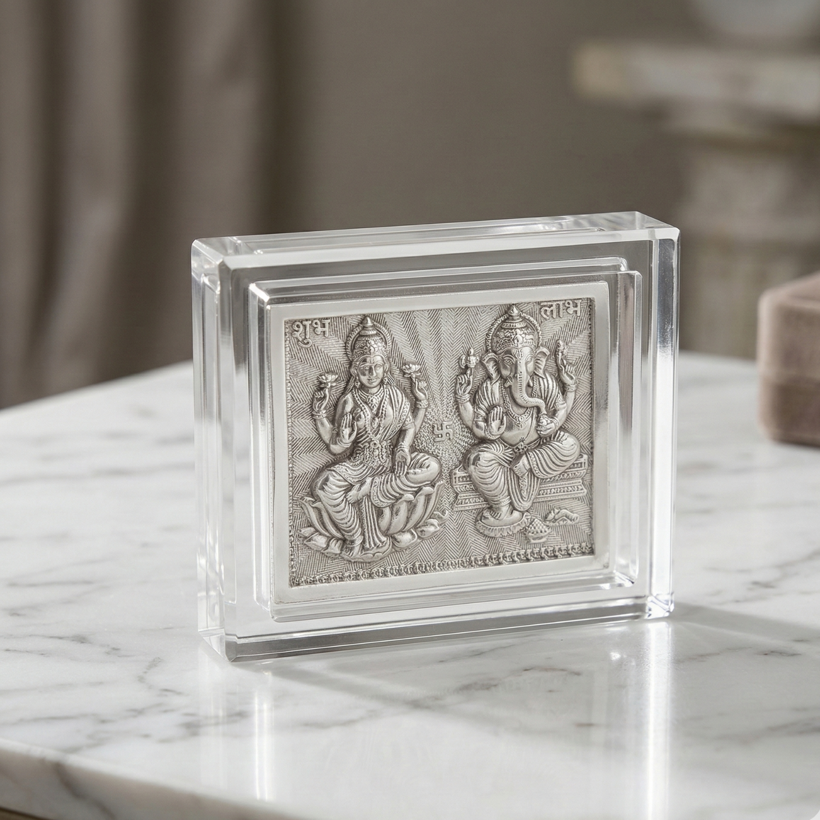 Lakshmi Ganesha Mini Silver Blessing Frame - 925 Sterling Silver - Lustra
