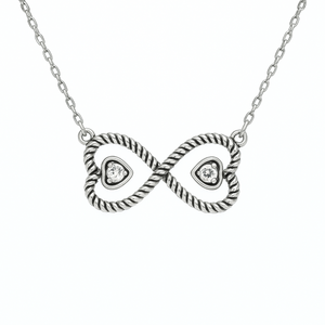 Twisted Infinity Hearts Necklace with rope-textured infinity symbol and heart charms