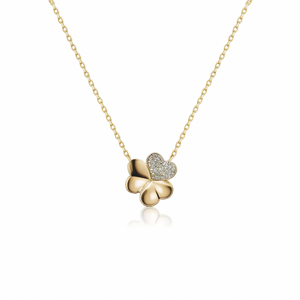 Gleaming Clover Necklace with gold chain and heart-shaped four leaf pendant