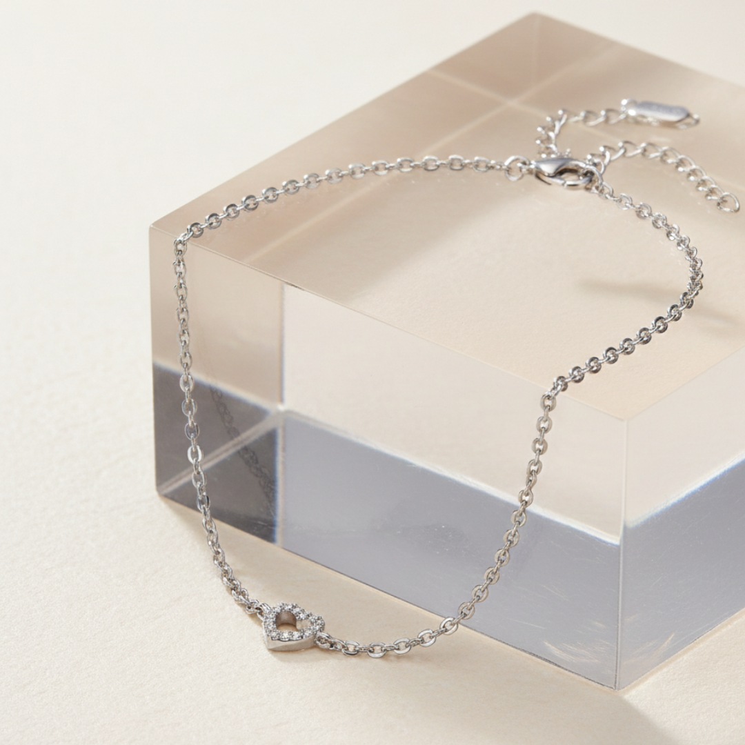 Sparkling Heart Silver Anklet