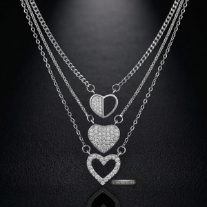 Lustra Triple Heart Layered Silver Necklace - 925 Sterling Silver - Lustra