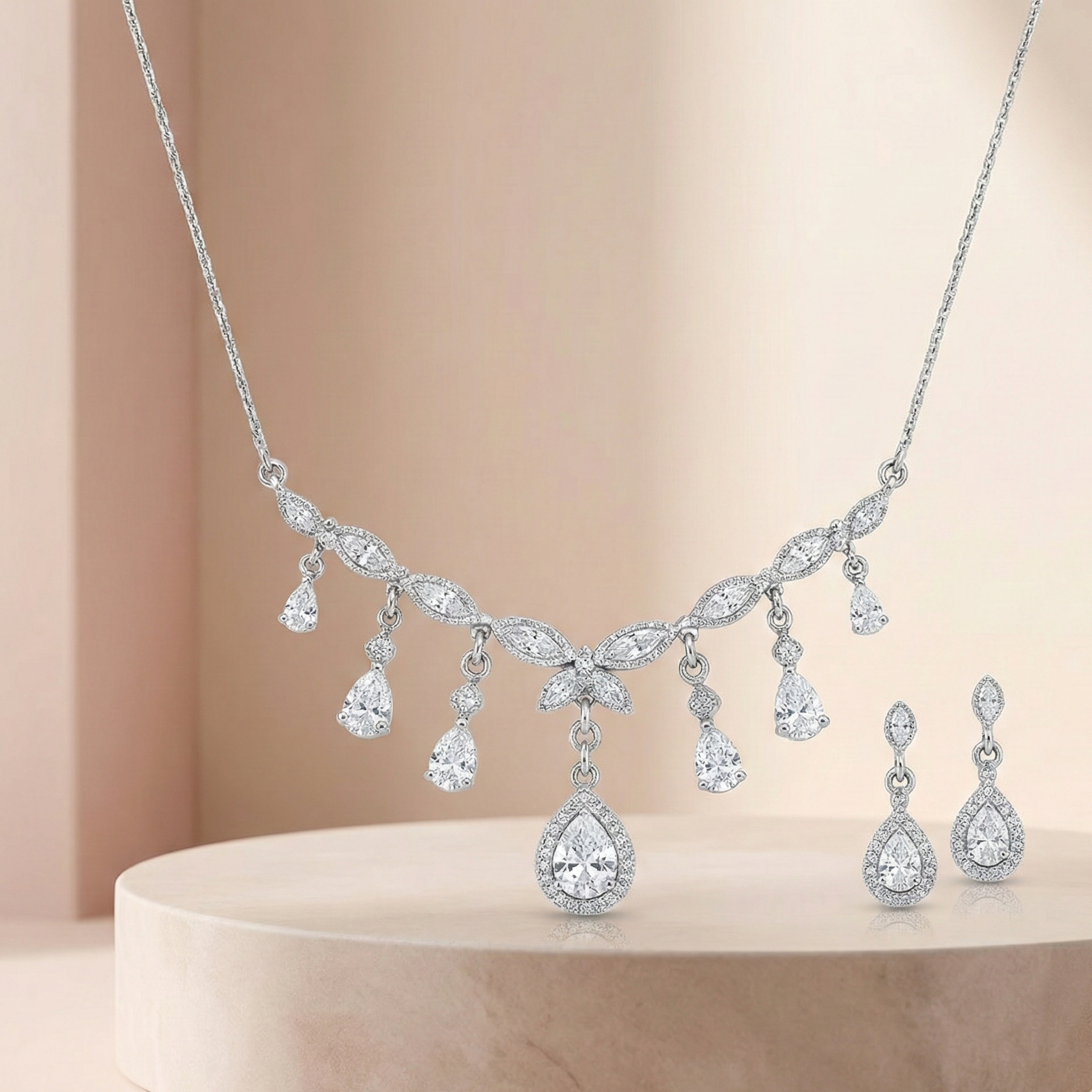 Radiant Elegance Necklace and Earrings Set - 925 Sterling Silver - Lustra
