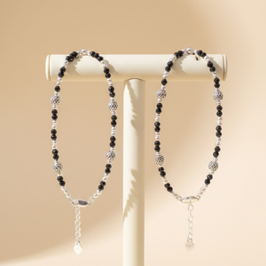 Black Bead Silver Anklet pair - 925 Sterling Silver - Lustra