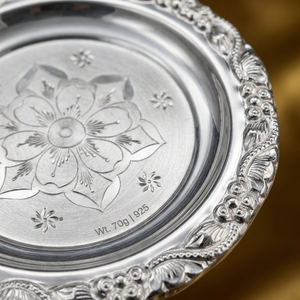 Lustra 925 Silver Floral Engraved Pooja Thali (70g) - 925 Sterling Silver - Lustra
