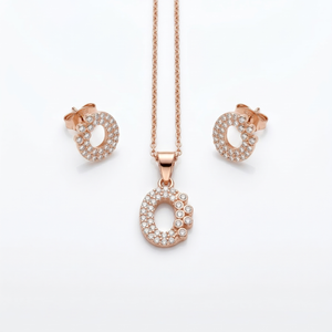 Lustra Rose Gold Initial “C” Crystal Pendant Set - 925 Sterling Silver - Lustra