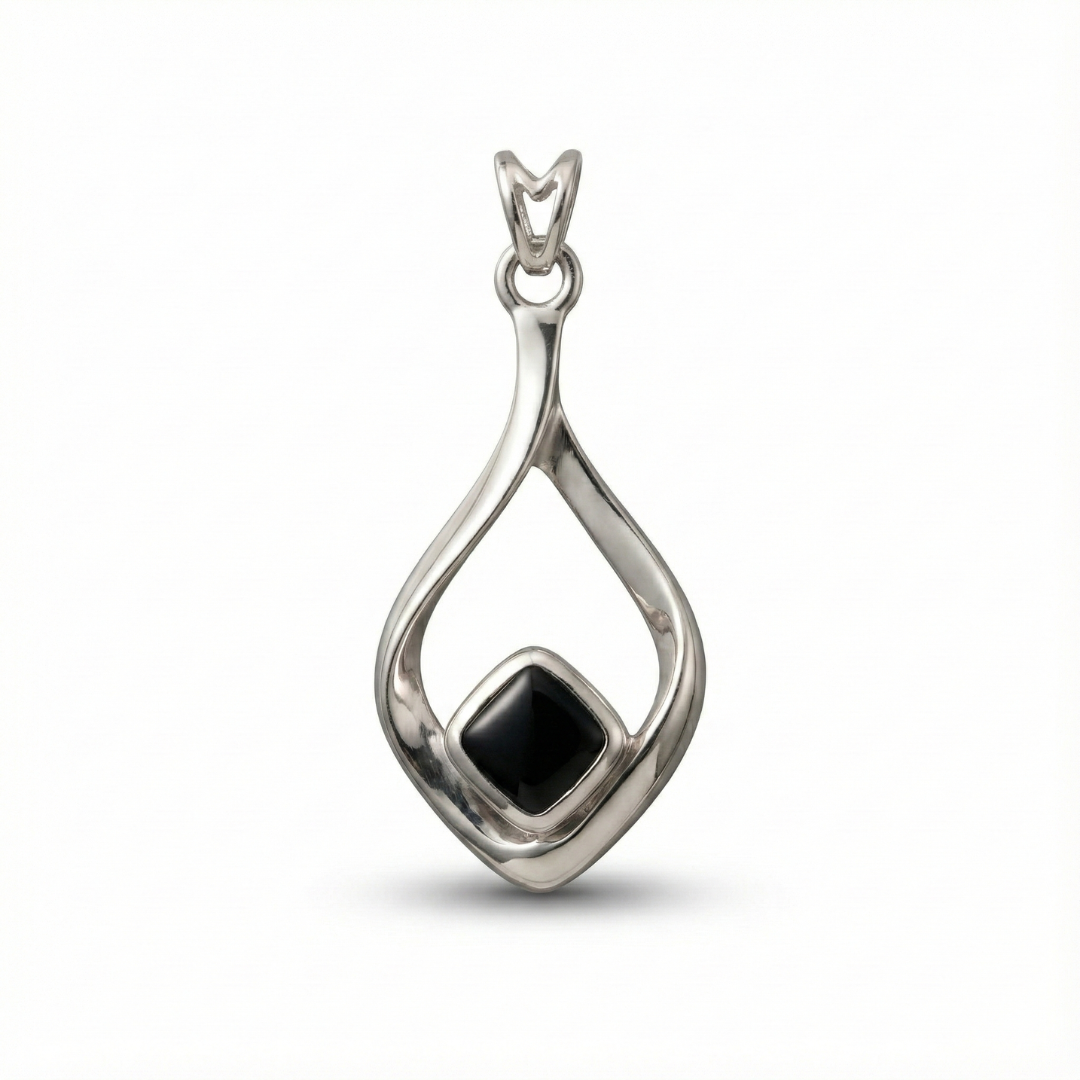Black Square Frame Silver Pendant