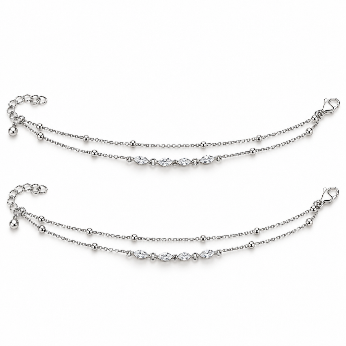 Silver-Tone Crystal Beaded Anklet for Women – Double Layer Chain | Lustra