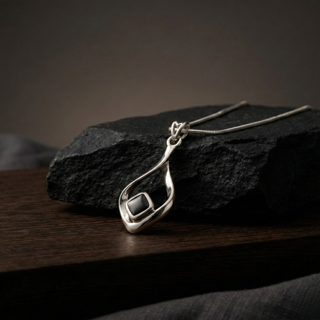 Black Square Frame Silver Pendant