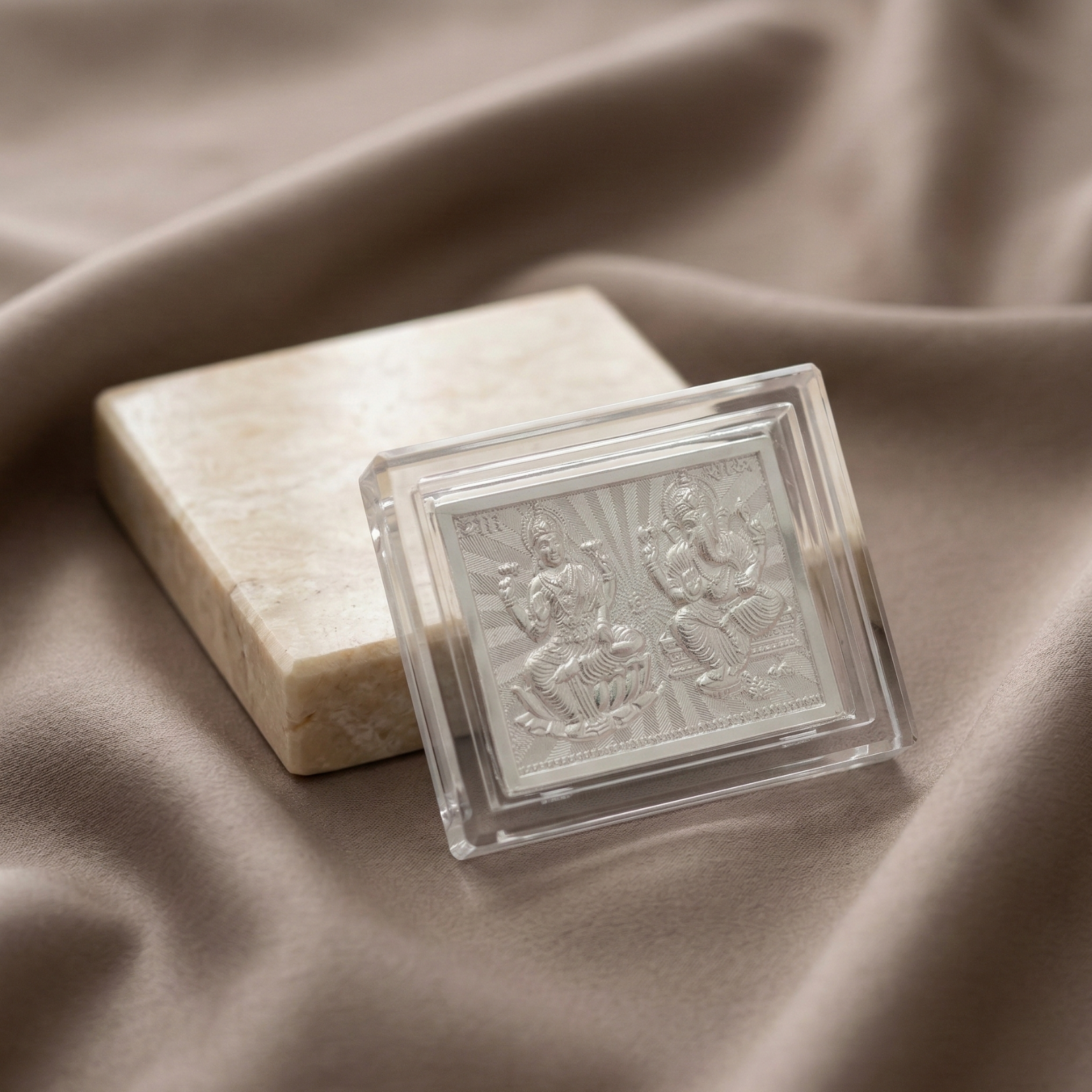 Lakshmi Ganesha Mini Silver Blessing Frame - 925 Sterling Silver - Lustra