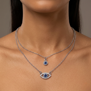 Azure Gaze Evil Eye Sterling Silver Jewellery Set - 925 Sterling Silver - Lustra