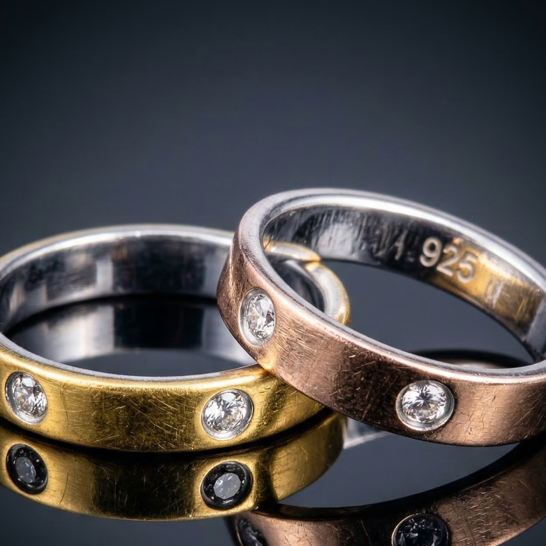 Lustra Minimal Diamond Stud Band Ring (925 Silver) - 925 Sterling Silver - Lustra