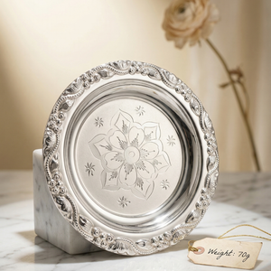 Lustra 925 Silver Floral Engraved Pooja Thali (70g) - 925 Sterling Silver - Lustra