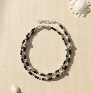 Black Bead Silver Anklet pair - 925 Sterling Silver - Lustra