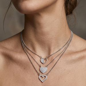 Lustra Triple Heart Layered Silver Necklace - 925 Sterling Silver - Lustra