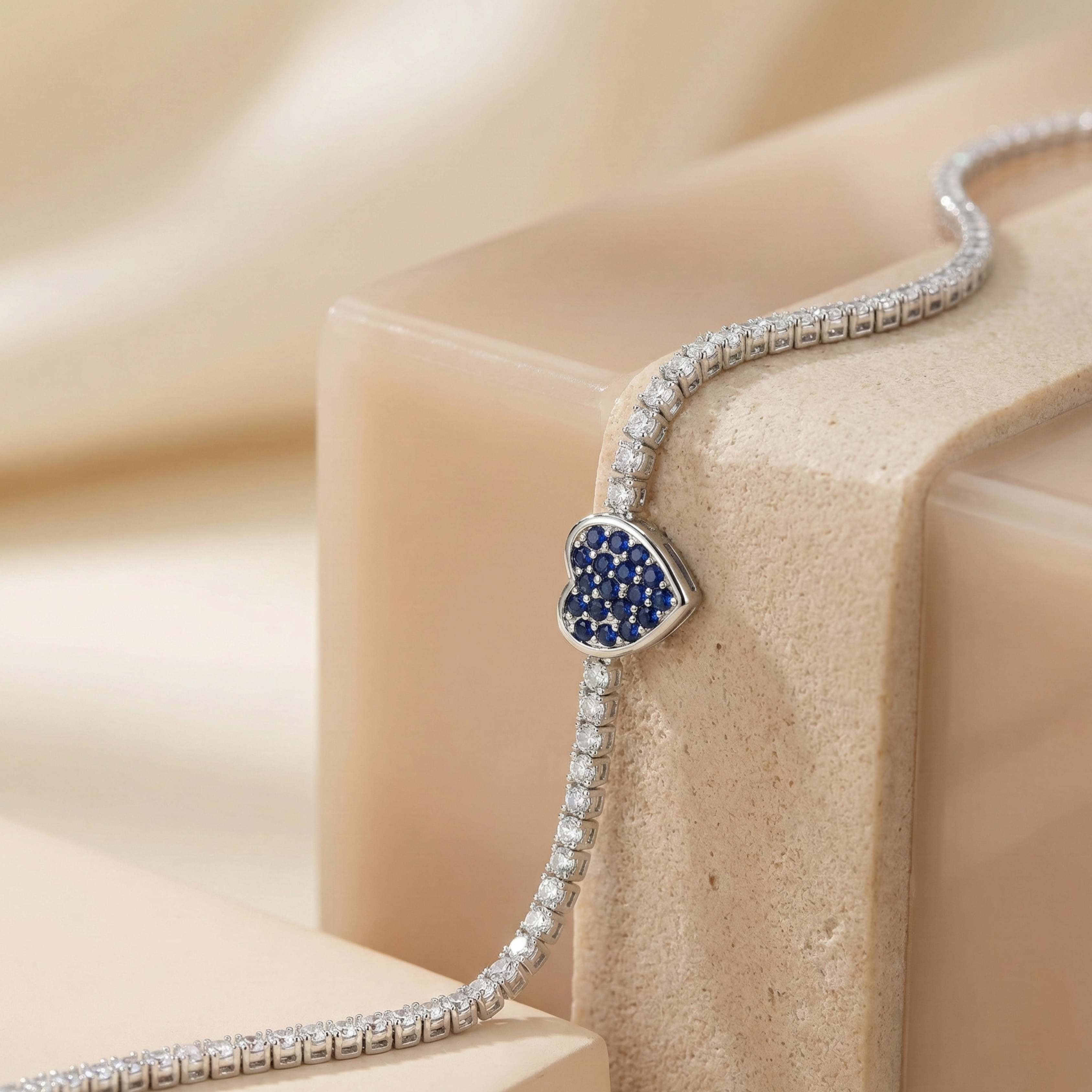 Blue Heart Sparkle Silver Bracelet