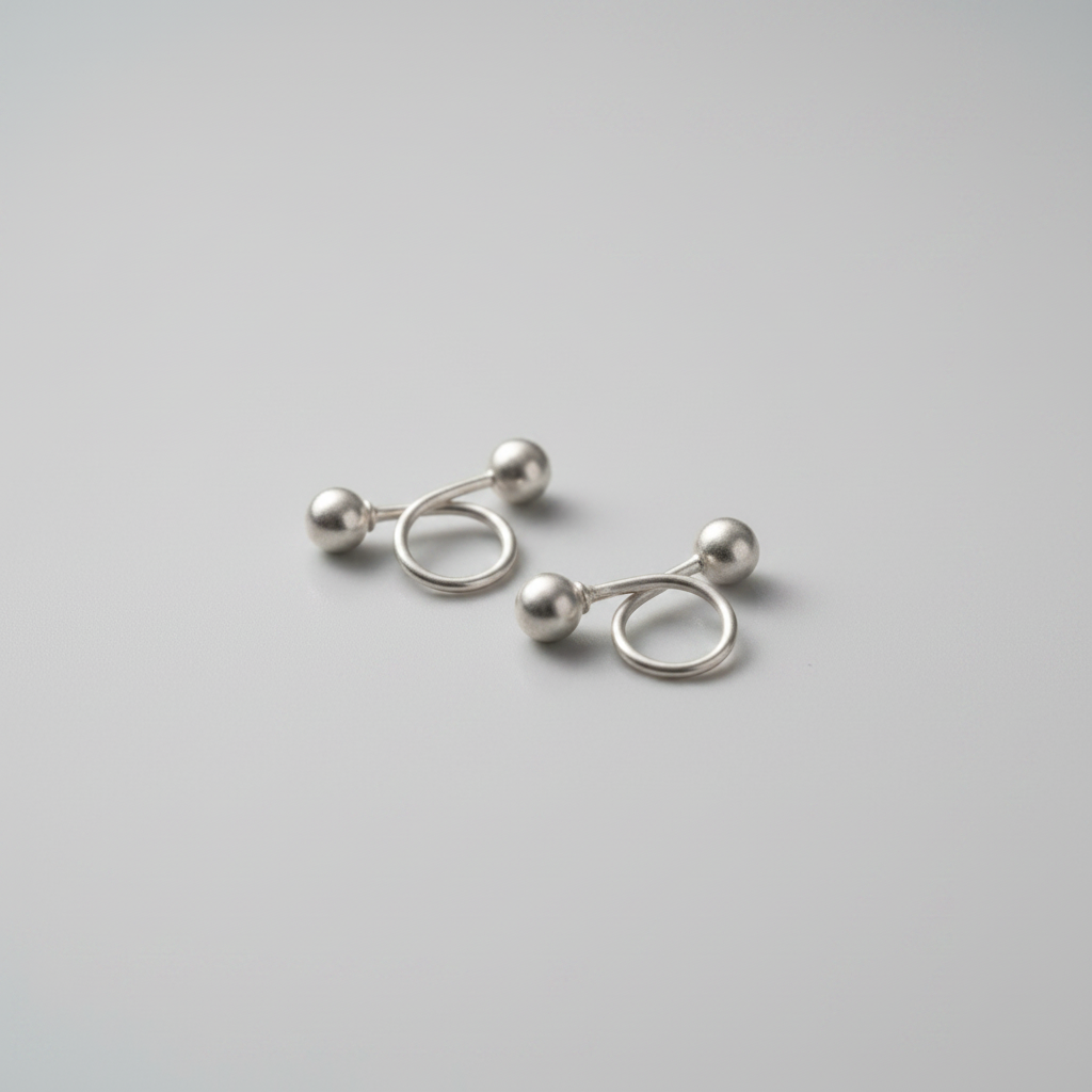 Dual Sphere Loop Silver Ear Studs