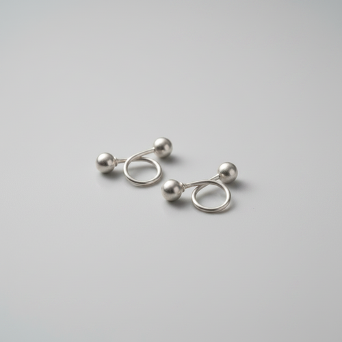 Dual Sphere Loop Silver Ear Studs