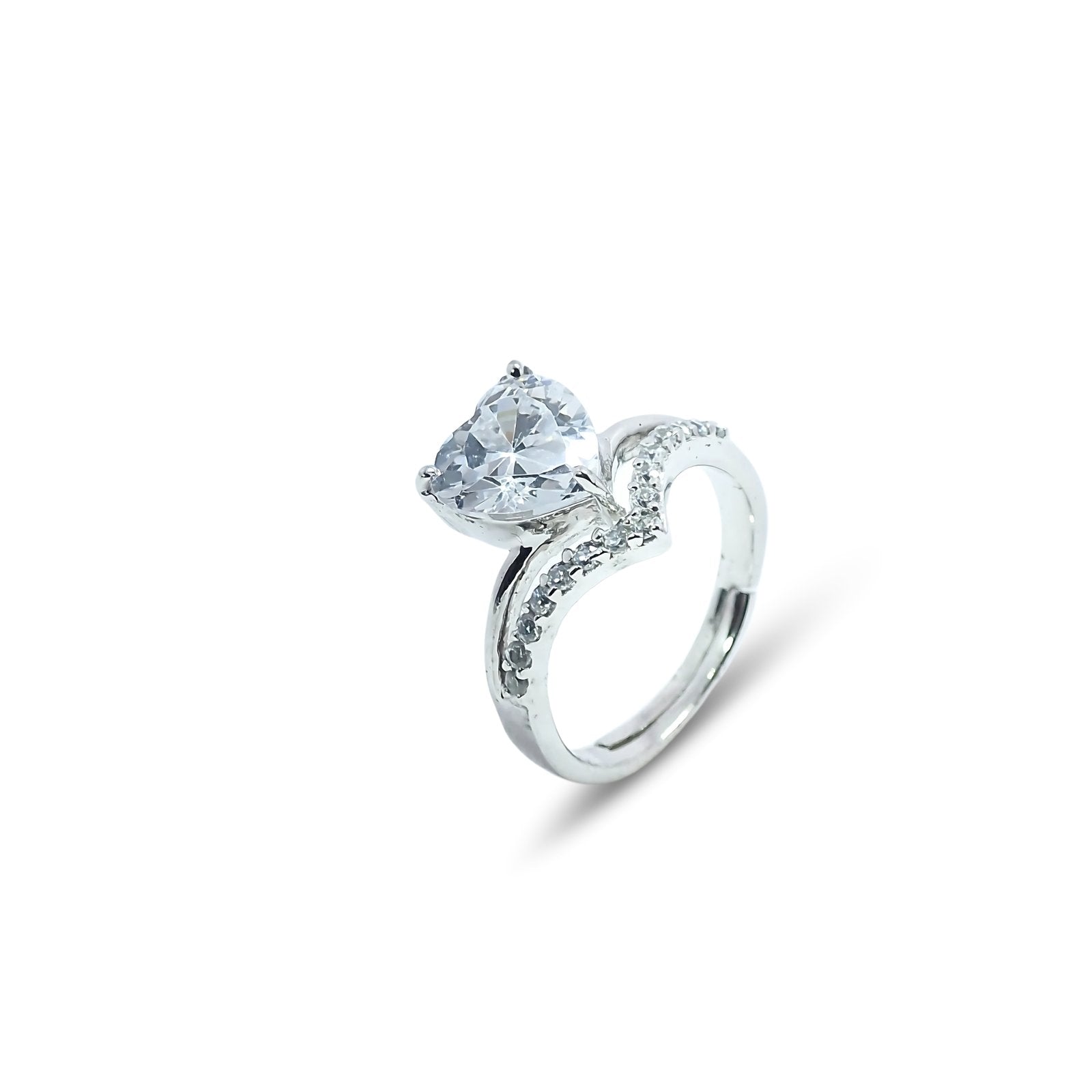 Heart Shaped Solitaire Ring in 925 Fine Sterling Silver
