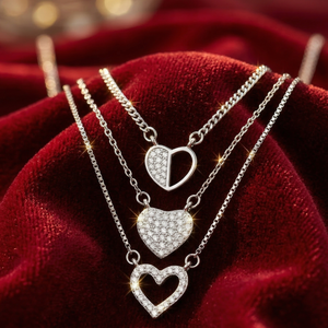 Lustra Triple Heart Layered Silver Necklace - 925 Sterling Silver - Lustra