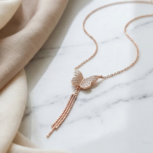 Lustra Rose Gold Butterfly Tassel Necklace - 925 Sterling Silver - Lustra