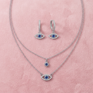Azure Gaze Evil Eye Sterling Silver Jewellery Set - 925 Sterling Silver - Lustra