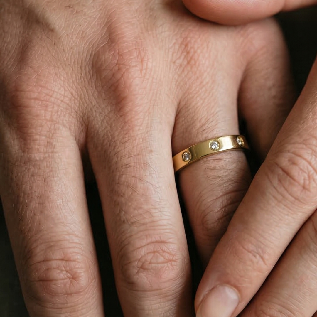 Lustra Minimal Diamond Stud Band Ring (925 Silver) - 925 Sterling Silver - Lustra